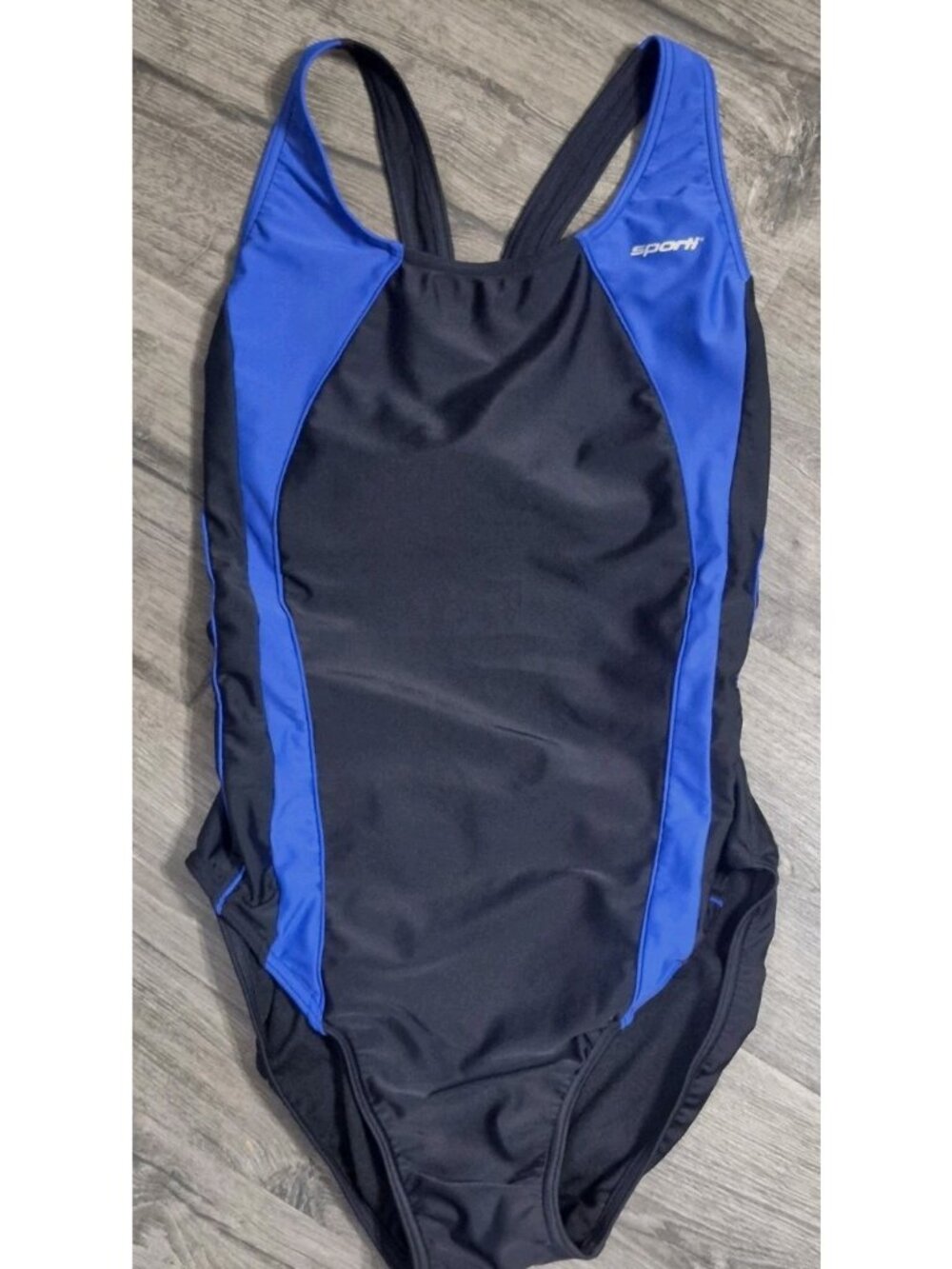 Sporti One Piece Swimsuit Black & Blue Racerback Athletic Swim Women's Size 40